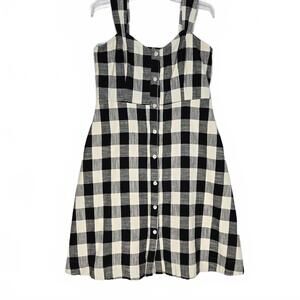 Rachel Roy XXL Black White Gingham Cotton Midi Dress Button Front Pockets